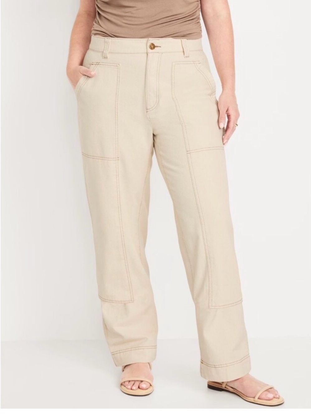 Women's Beige high rise Utility Straight-Leg Pants